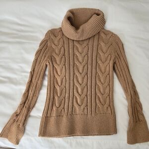 Cozy Tan Cable Knit Turtleneck Sweater